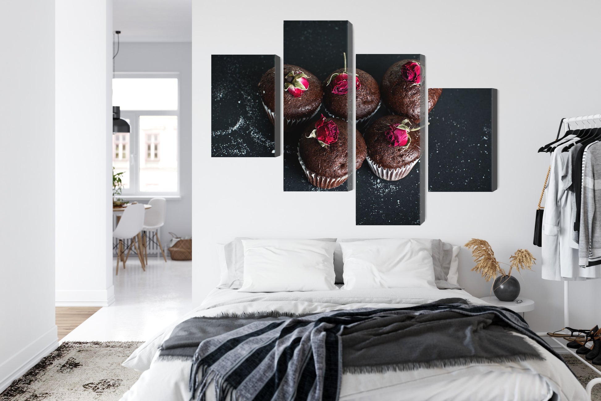 Obraz Wieloczęściowy Babeczki Czekoladowe z Różami – słodka elegancja do wnętrz shabby chic, klasycznych i nowoczesnych – widok 6
