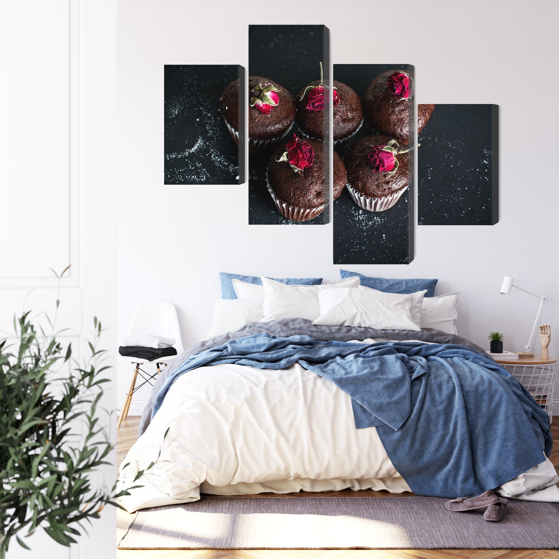 Obraz Wieloczęściowy Babeczki Czekoladowe z Różami – słodka elegancja do wnętrz shabby chic, klasycznych i nowoczesnych – widok 2