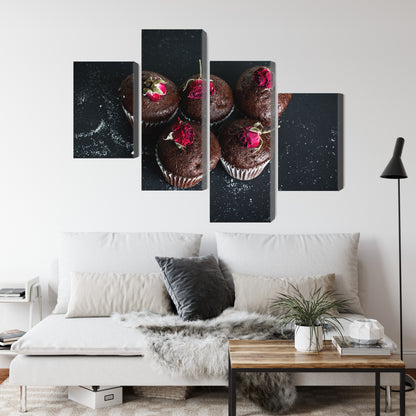 Obraz Wieloczęściowy Babeczki Czekoladowe z Różami – słodka elegancja do wnętrz shabby chic, klasycznych i nowoczesnych – widok 3
