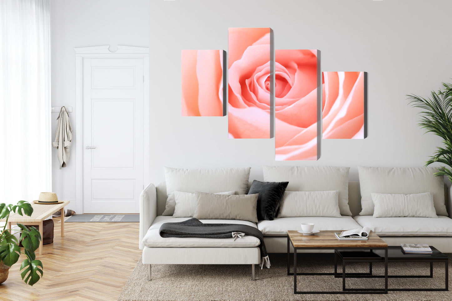 Obraz Wieloczęściowy Pastelowa Róża Makro – subtelna elegancja do wnętrz romantycznych, nowoczesnych i glamour – widok 5