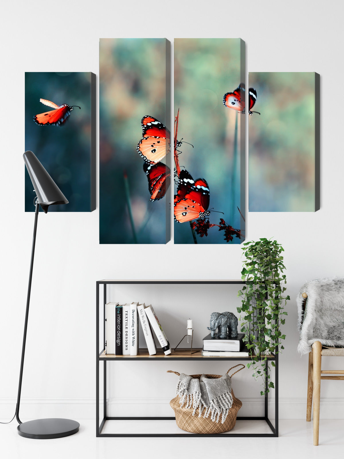 Obraz Wieloczęściowy Kolorowe Motyle – żywa makro fotografia do wnętrz boho, eklektycznych i nowoczesnych – widok 8