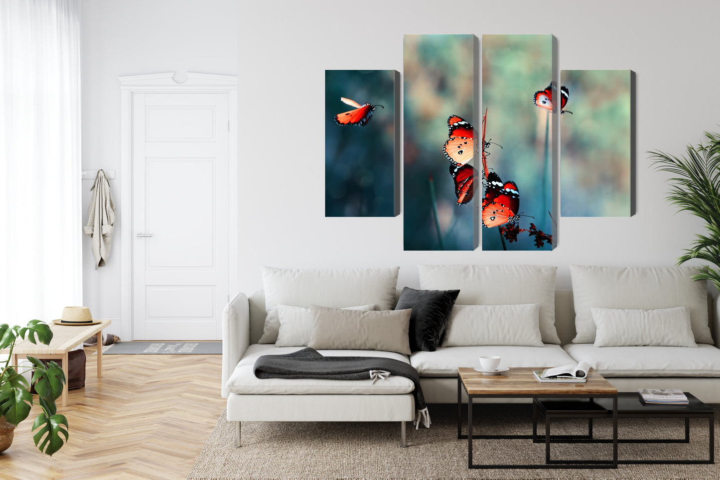 Obraz Wieloczęściowy Kolorowe Motyle – żywa makro fotografia do wnętrz boho, eklektycznych i nowoczesnych – widok 5