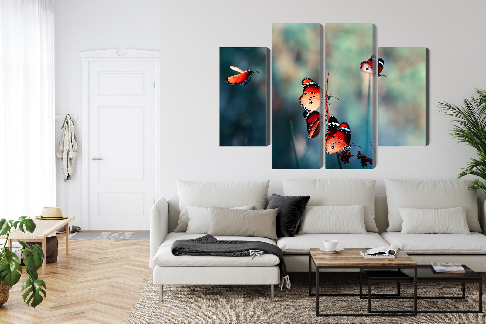 Obraz Wieloczęściowy Kolorowe Motyle – żywa makro fotografia do wnętrz boho, eklektycznych i nowoczesnych – widok 5