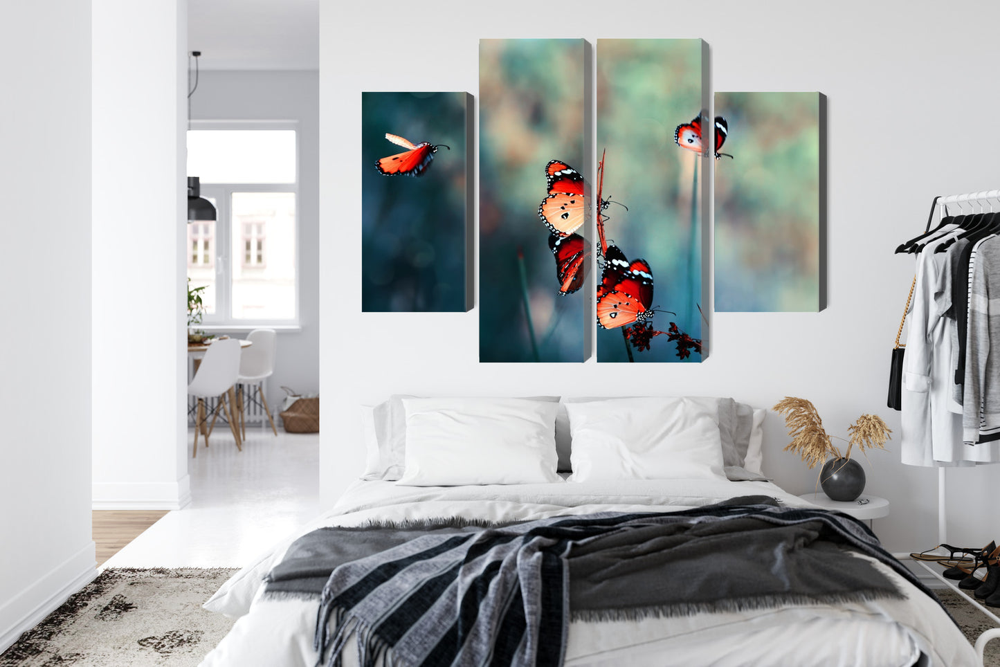 Obraz Wieloczęściowy Kolorowe Motyle – żywa makro fotografia do wnętrz boho, eklektycznych i nowoczesnych – widok 6