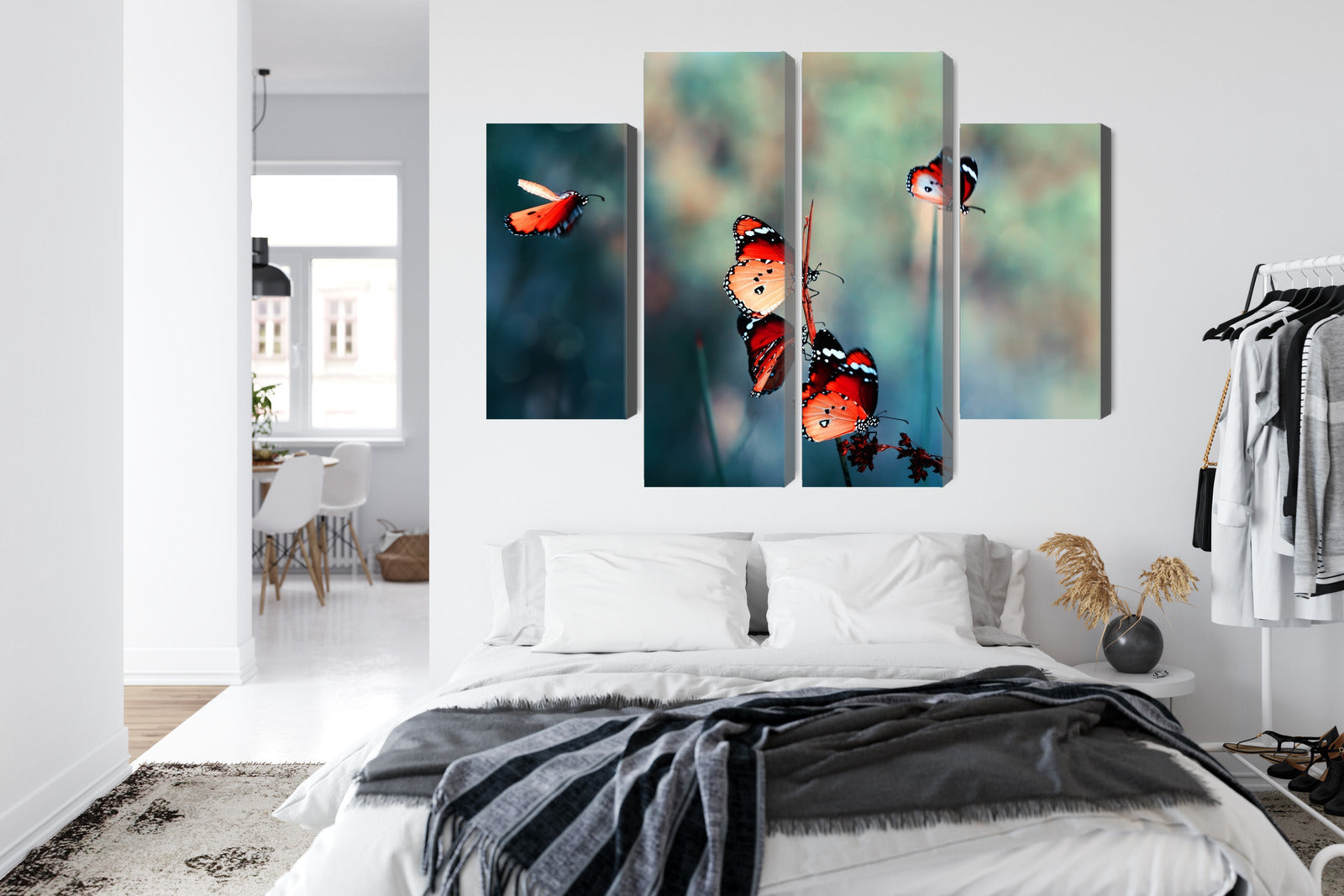 Obraz Wieloczęściowy Kolorowe Motyle – żywa makro fotografia do wnętrz boho, eklektycznych i nowoczesnych – widok 6