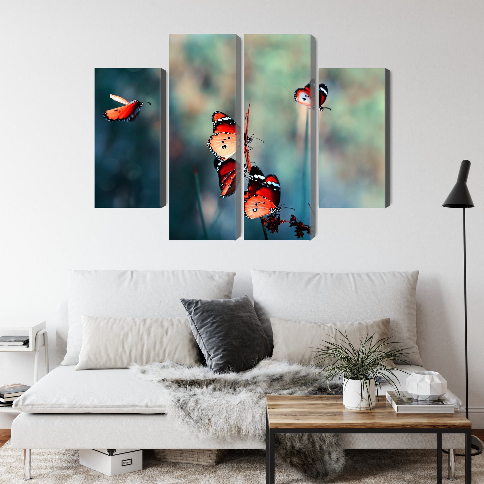 Obraz Wieloczęściowy Kolorowe Motyle – żywa makro fotografia do wnętrz boho, eklektycznych i nowoczesnych – widok 3