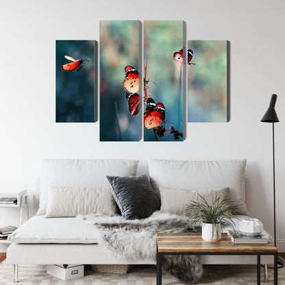 Obraz Wieloczęściowy Kolorowe Motyle – żywa makro fotografia do wnętrz boho, eklektycznych i nowoczesnych – widok 3