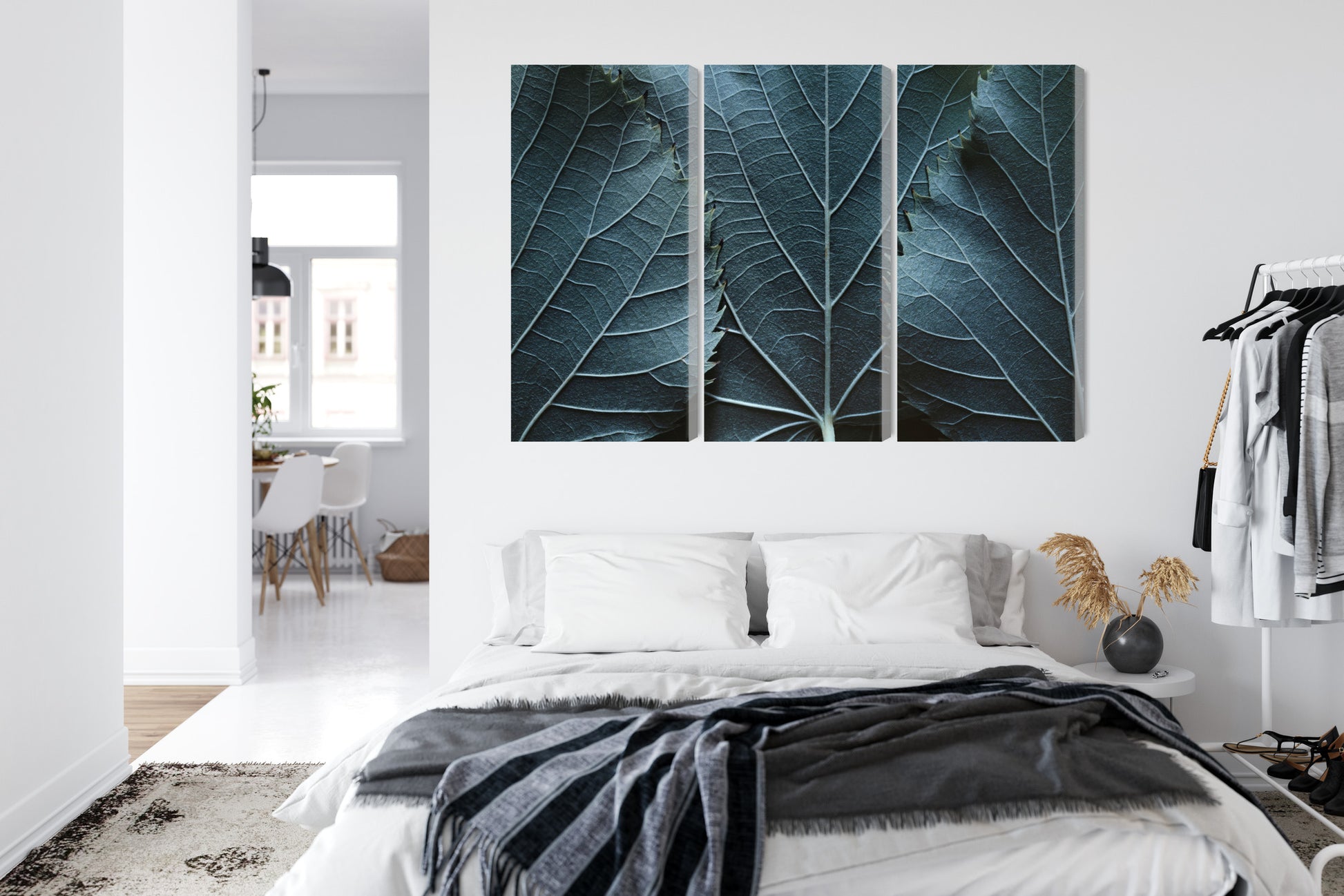 Obraz Wieloczęściowy Liście Makro – naturalna zieleń do wnętrz boho, skandynawskich i nowoczesnych – widok 6