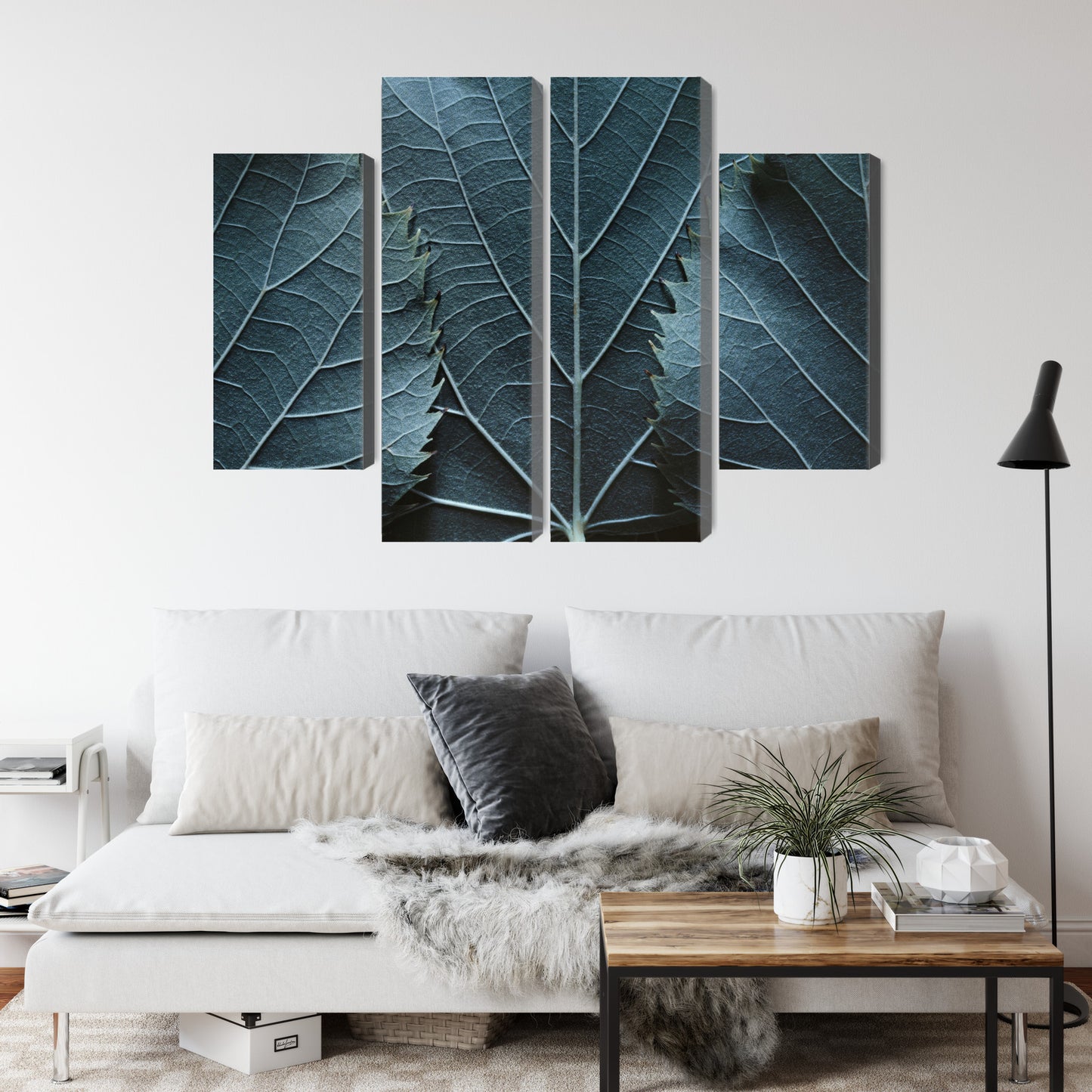 Obraz Wieloczęściowy Liście w Makro – botaniczny akcent 3D do wnętrz nowoczesnych i urban jungle – widok 3