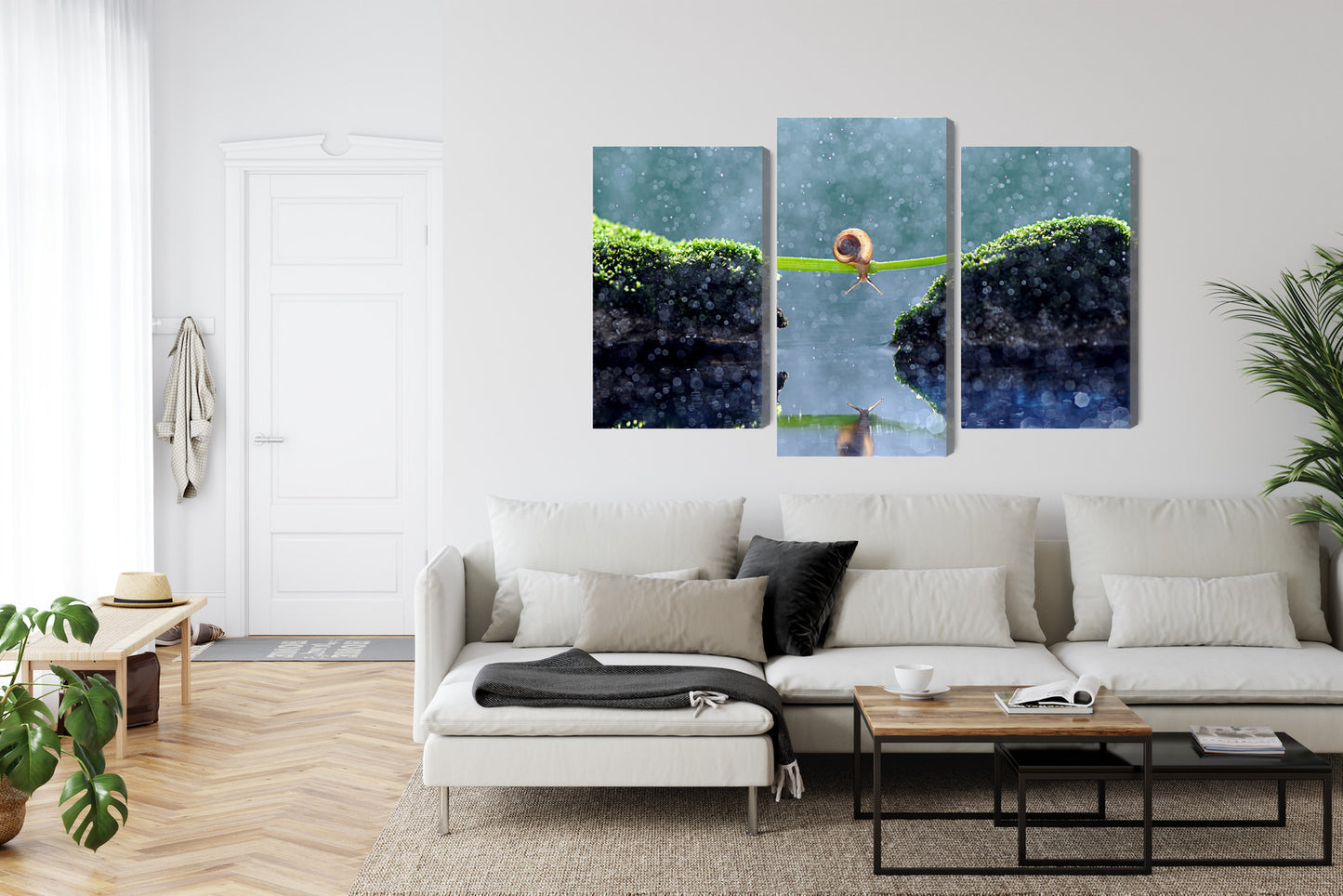 Obraz Wieloczęściowy Ślimak w Deszczu – naturalna makrofotografia do wnętrz skandynawskich i minimalistycznych – widok 5
