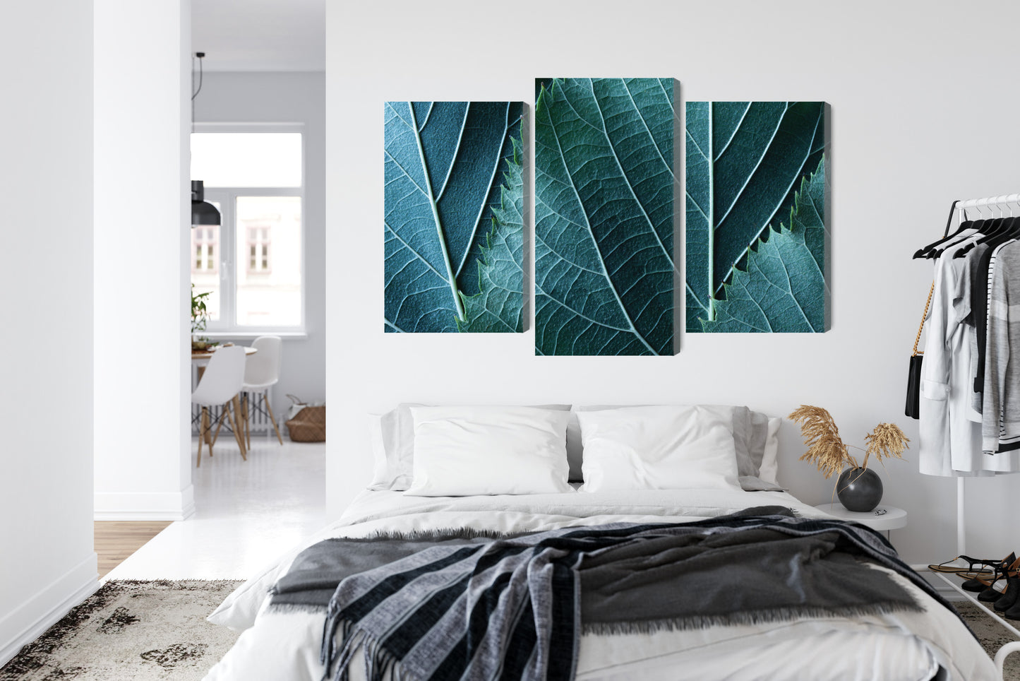 Obraz Wieloczęściowy Liście Makro – głębia zieleni 3D do wnętrz skandynawskich, urban jungle i nowoczesnych – widok 6