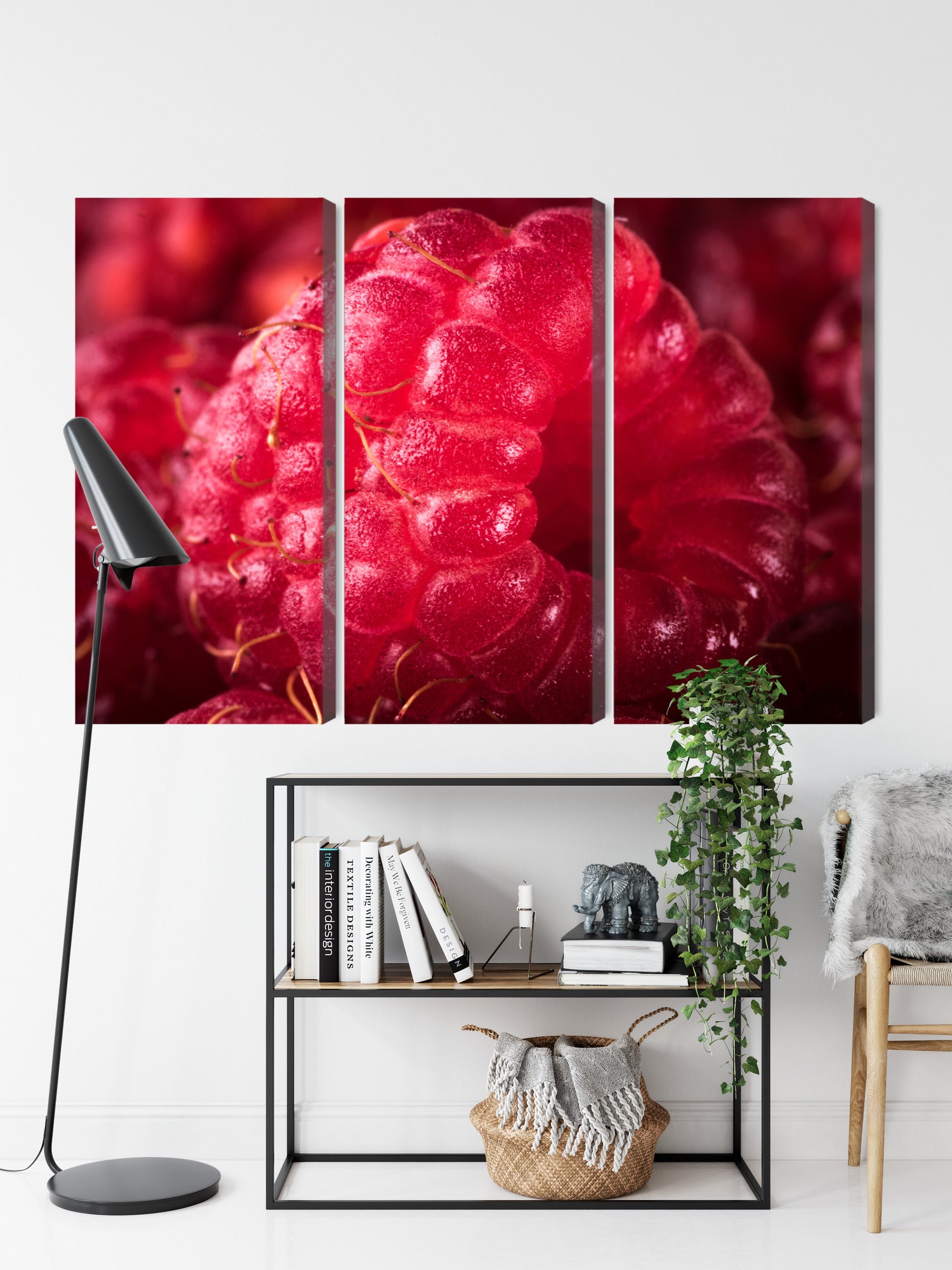 Obraz Wieloczęściowy Maliny Makro – soczysty akcent do wnętrz nowoczesnych, minimalistycznych i botanicznych – widok 8