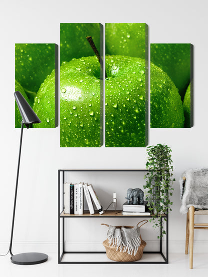 Obraz Wieloczęściowy Zielone Jabłka – świeża makro kompozycja do wnętrz nowoczesnych, minimalistycznych i biophilic – widok 8