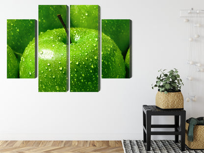 Obraz Wieloczęściowy Zielone Jabłka – świeża makro kompozycja do wnętrz nowoczesnych, minimalistycznych i biophilic – widok 7