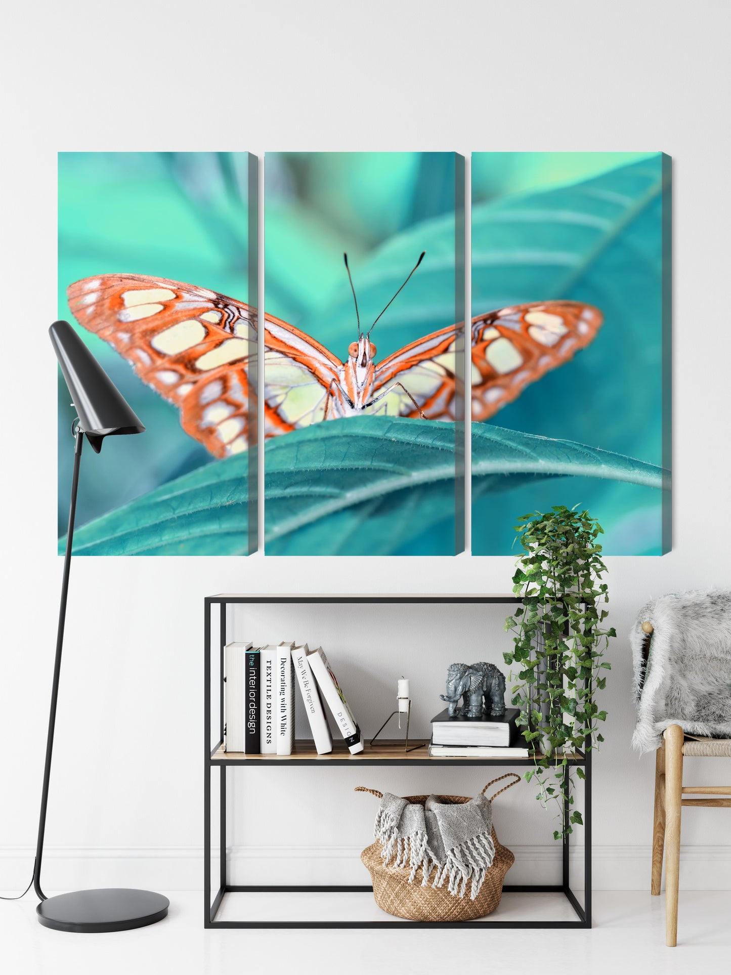 Obraz Wieloczęściowy Motyl na Liściu – botaniczny spokój do wnętrz naturalnych, skandynawskich i eko – widok 8