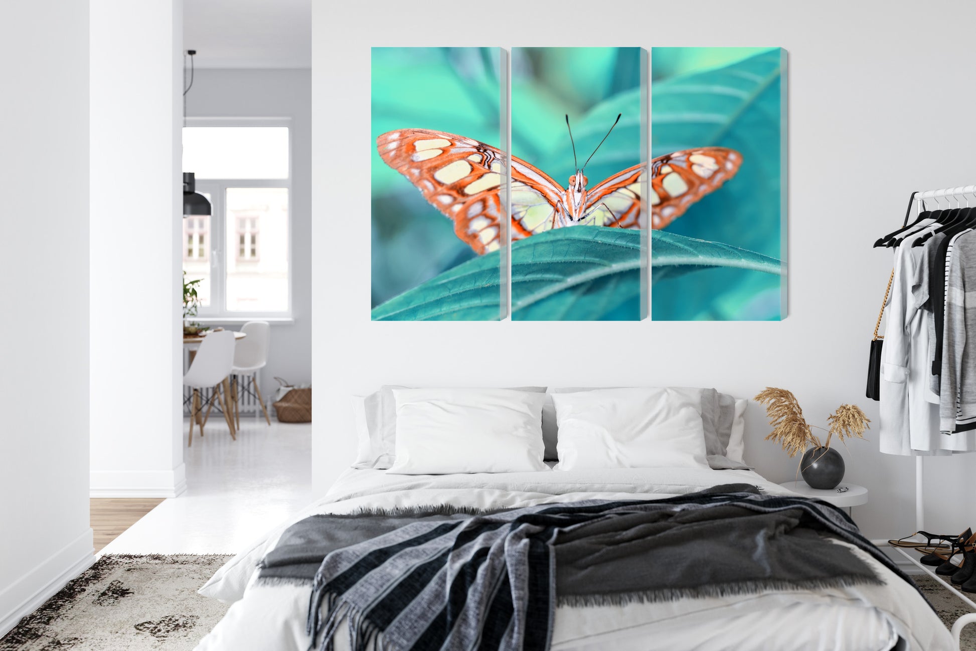 Obraz Wieloczęściowy Motyl na Liściu – botaniczny spokój do wnętrz naturalnych, skandynawskich i eko – widok 6
