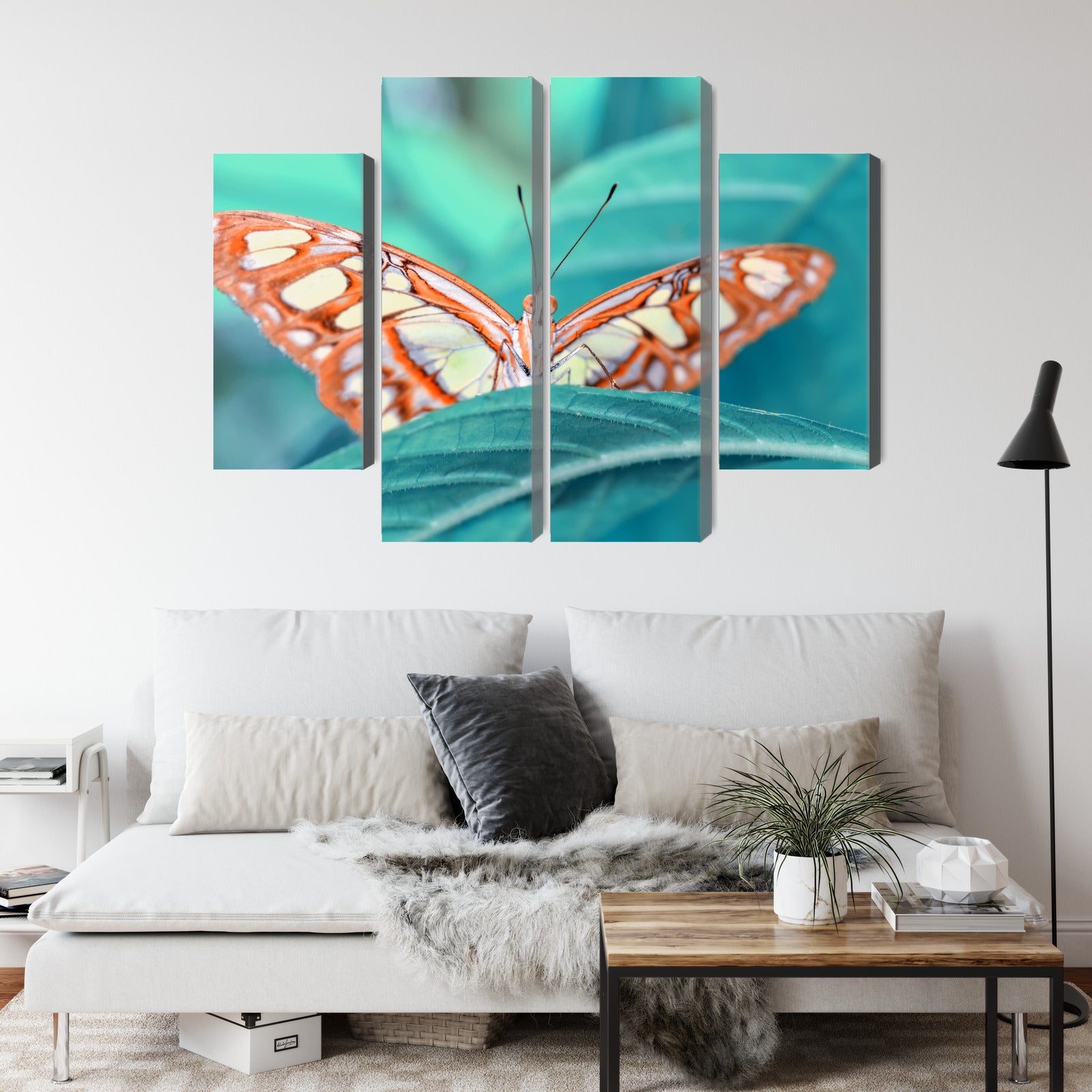 Obraz Wieloczęściowy Motyl na Liściu Makro – natura i spokój do wnętrz naturalnych, skandynawskich i nowoczesnych – widok 3