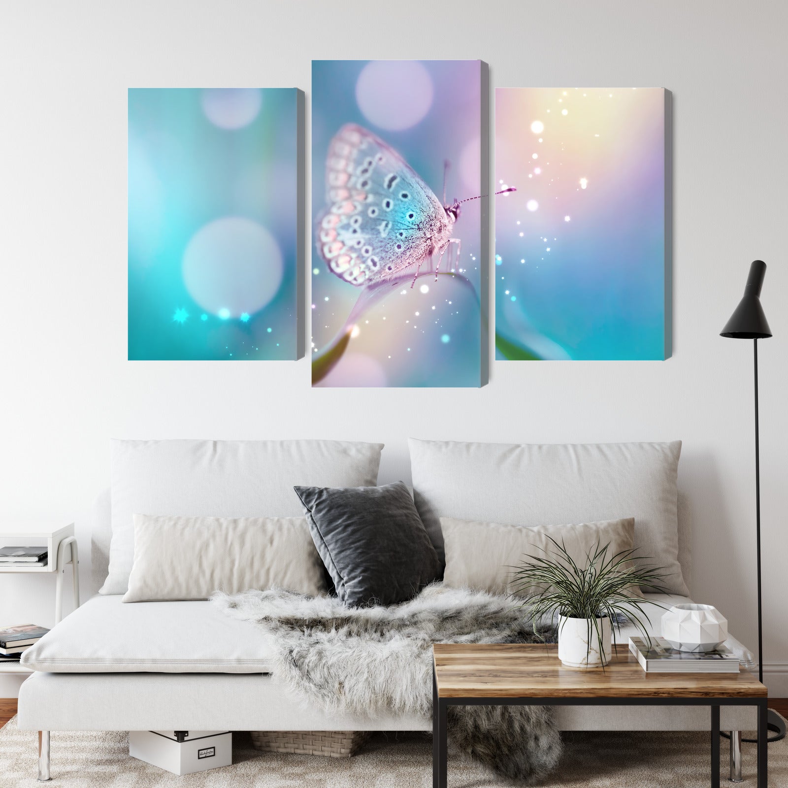 Obraz Wieloczęściowy Motyl na Źdźble Trawy – naturalna harmonia do wnętrz skandynawskich i boho – widok 3