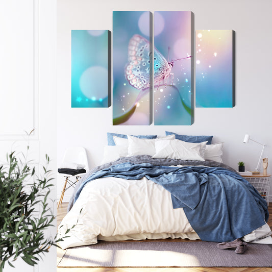 Obraz Wieloczęściowy Delikatny Motyl na Źdźble – makro natura do wnętrz skandynawskich, naturalnych – widok 2