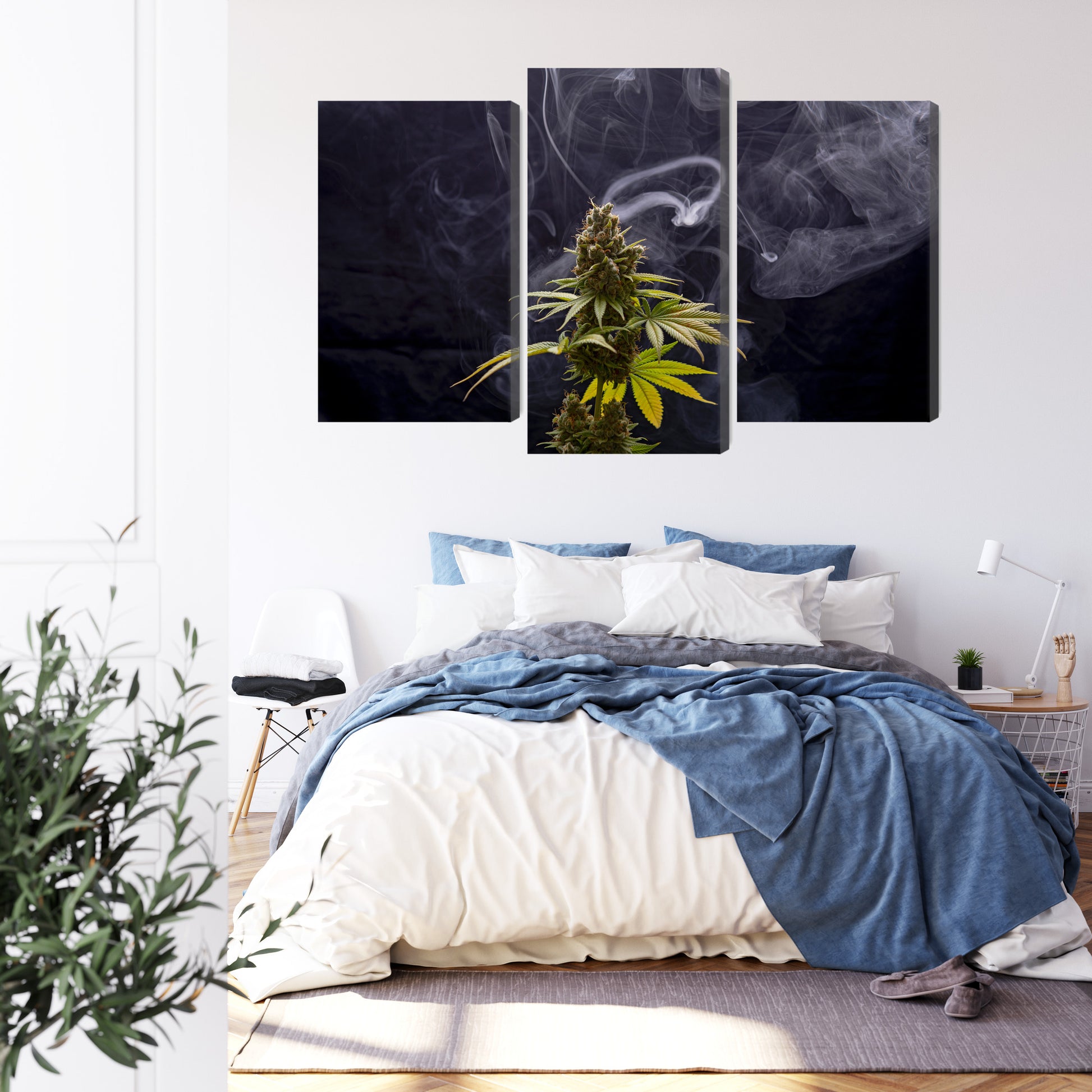 Obraz Wieloczęściowy Roślina Konopi na Zadymionym Tle – nastrojowa kompozycja do wnętrz loftowych i nowoczesnych – widok 2