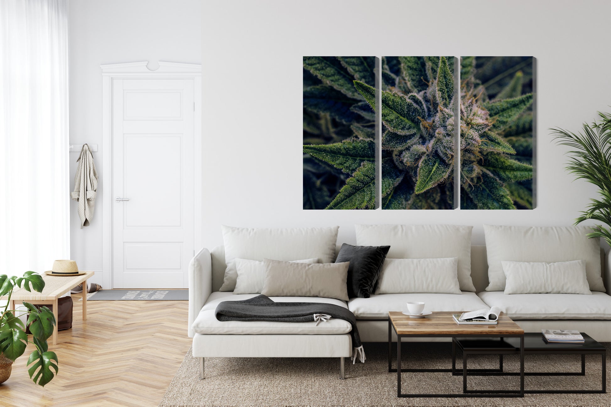 Obraz Wieloczęściowy Liść Konopi – botaniczny detal do wnętrz naturalnych, nowoczesnych, biophilic – widok 5