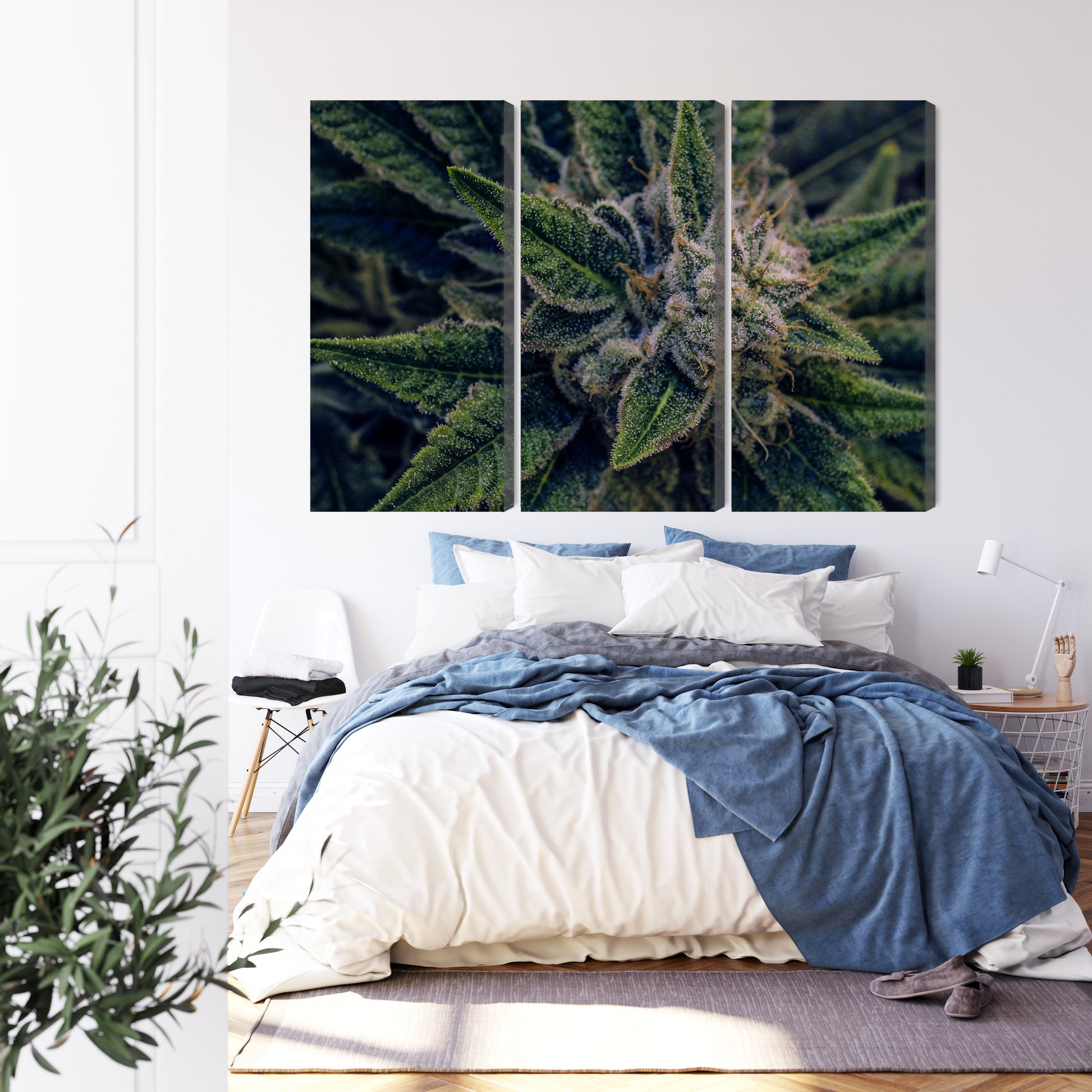 Obraz Wieloczęściowy Liść Konopi – botaniczny detal do wnętrz naturalnych, nowoczesnych, biophilic – widok 2
