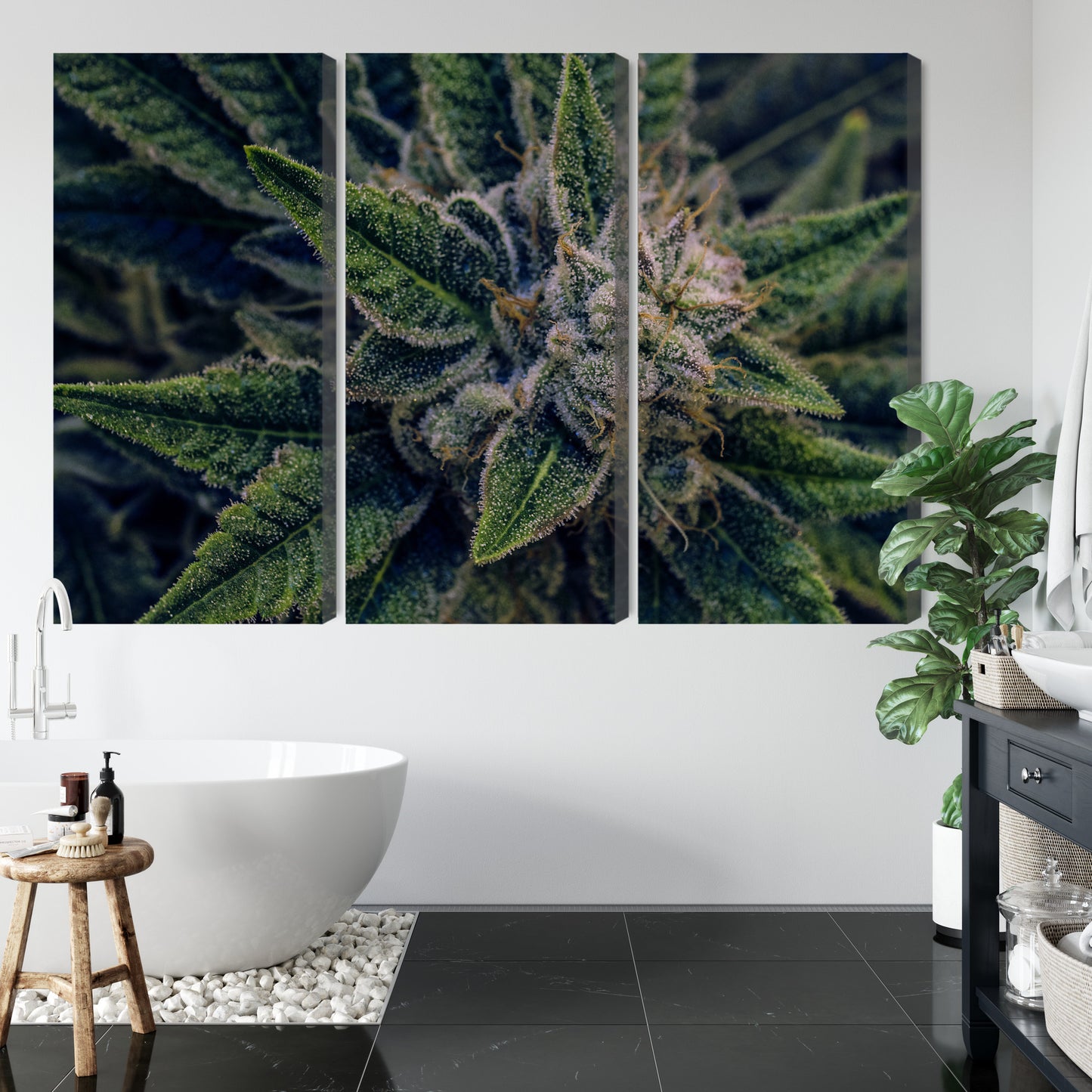 Obraz Wieloczęściowy Liść Konopi – botaniczny detal do wnętrz naturalnych, nowoczesnych, biophilic – widok 4