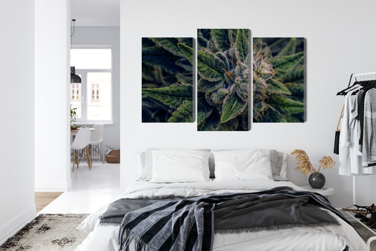 Obraz Wieloczęściowy Liście Konopi – botaniczna zieleń do wnętrz naturalnych, boho i urban jungle – widok 6