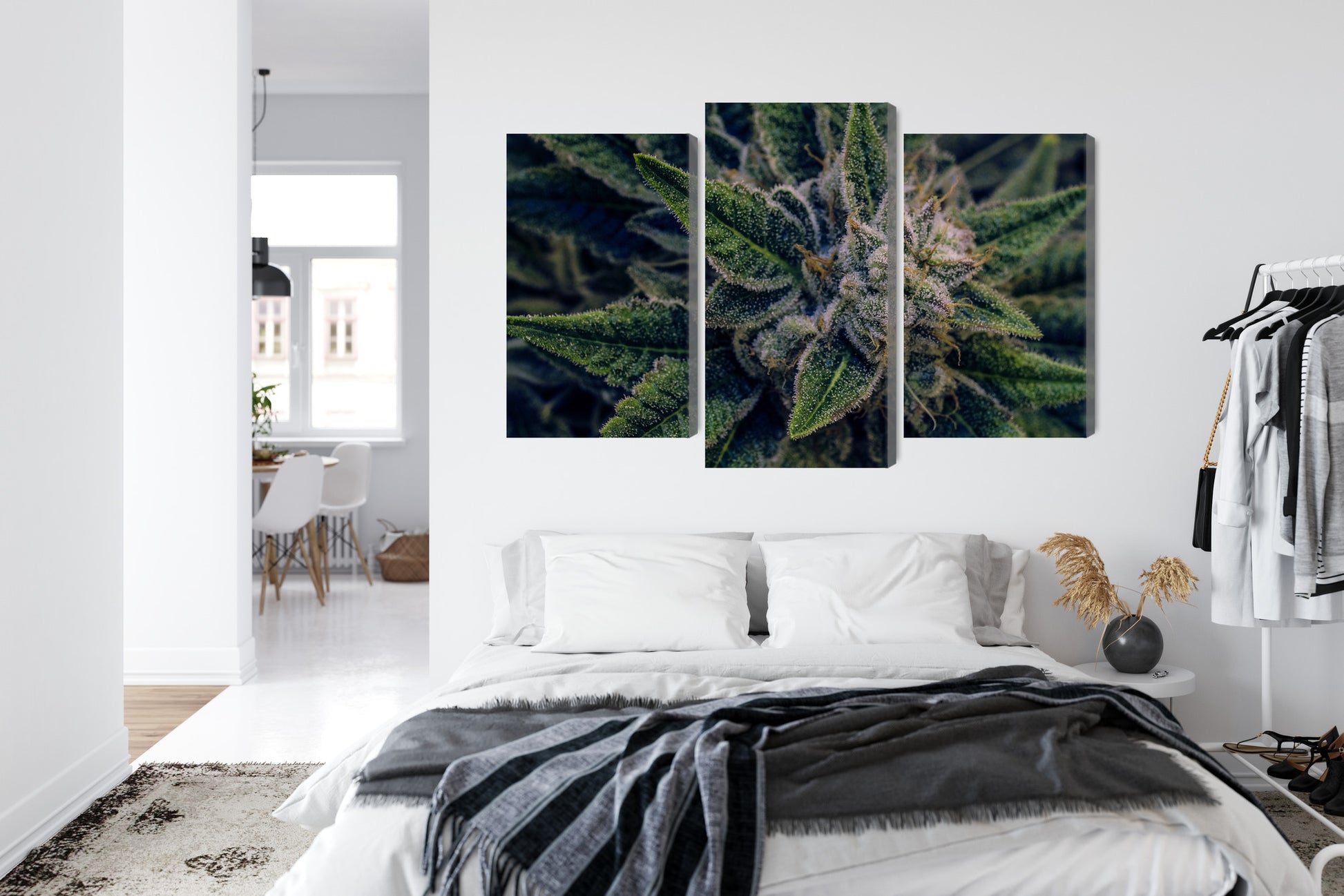 Obraz Wieloczęściowy Liście Konopi – botaniczna zieleń do wnętrz naturalnych, boho i urban jungle – widok 6