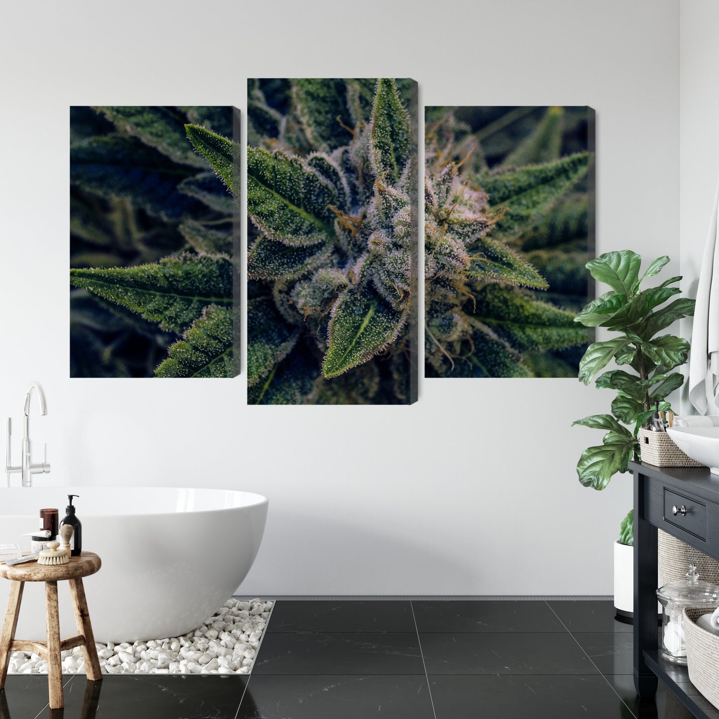Obraz Wieloczęściowy Liście Konopi – botaniczna zieleń do wnętrz naturalnych, boho i urban jungle – widok 4