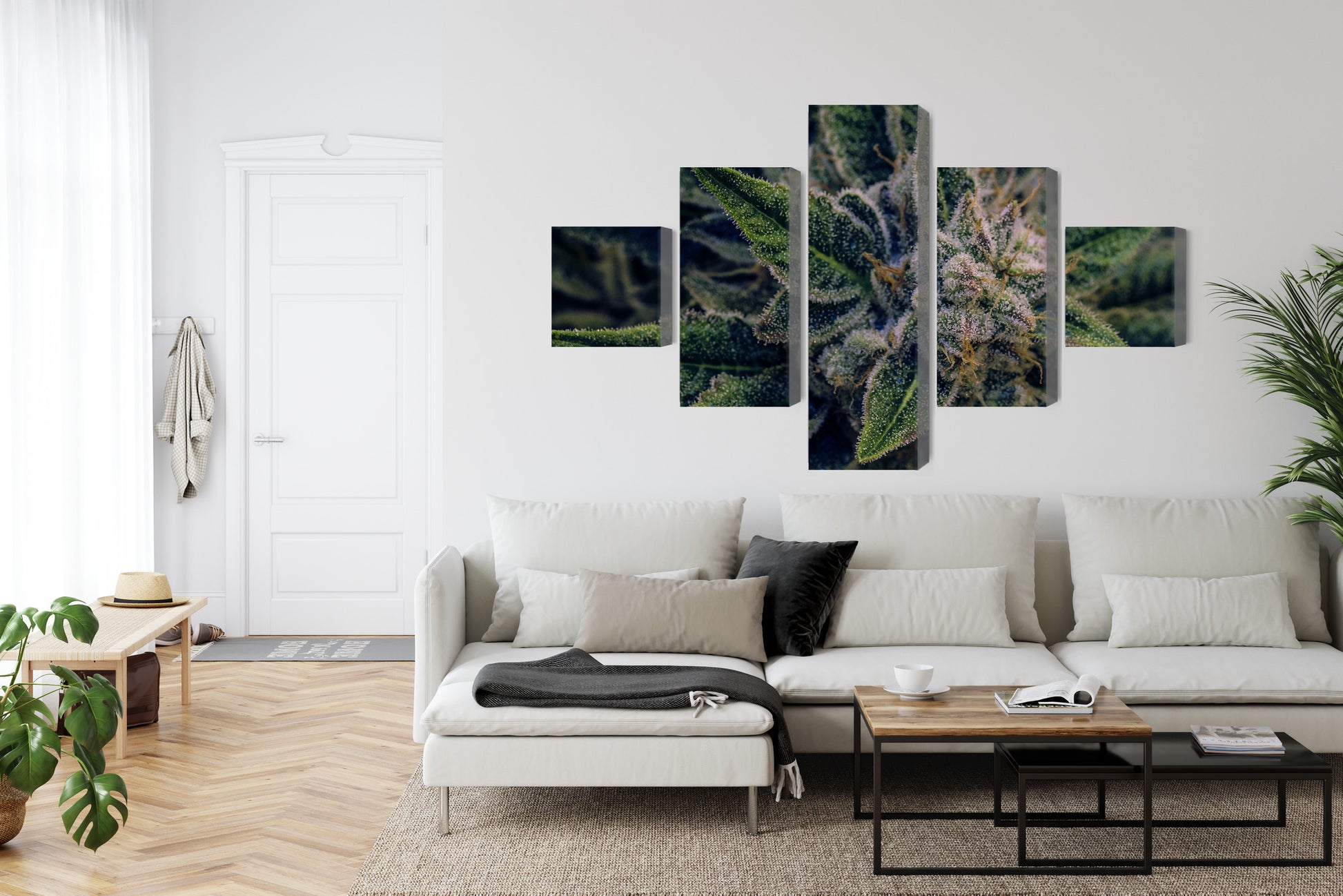 Obraz Wieloczęściowy Liść Konopi – botaniczny akcent do wnętrz nowoczesnych i naturalnych – widok 5