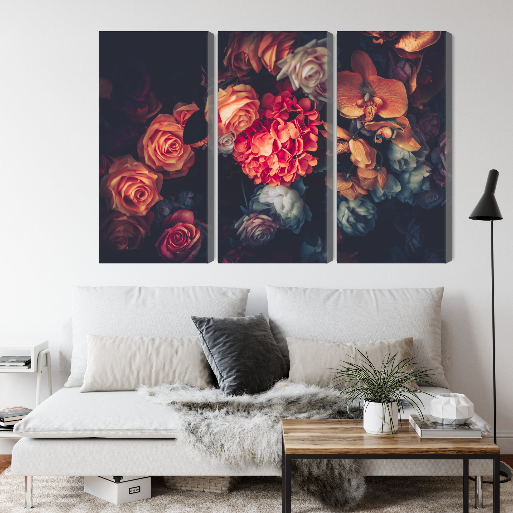 Obraz Wieloczęściowy Kwiaty Vintage – romantyczna kompozycja do wnętrz shabby chic i prowansalskich – widok 3