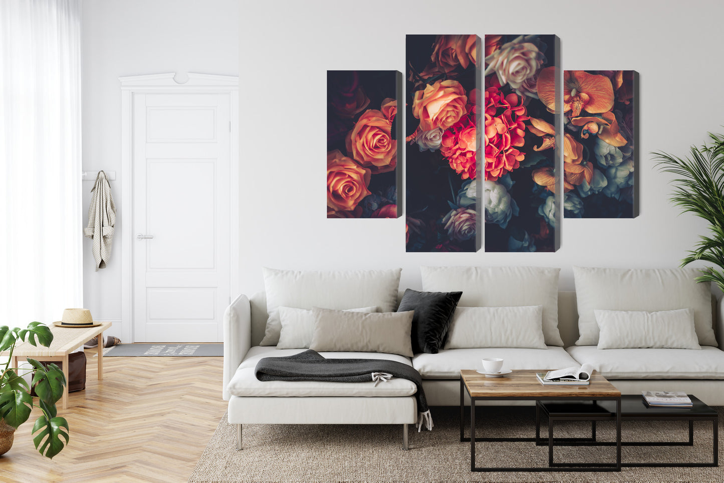 Obraz Wieloczęściowy Kwiaty Vintage – romantyczna kompozycja do wnętrz boho, shabby chic i klasycznych – widok 5