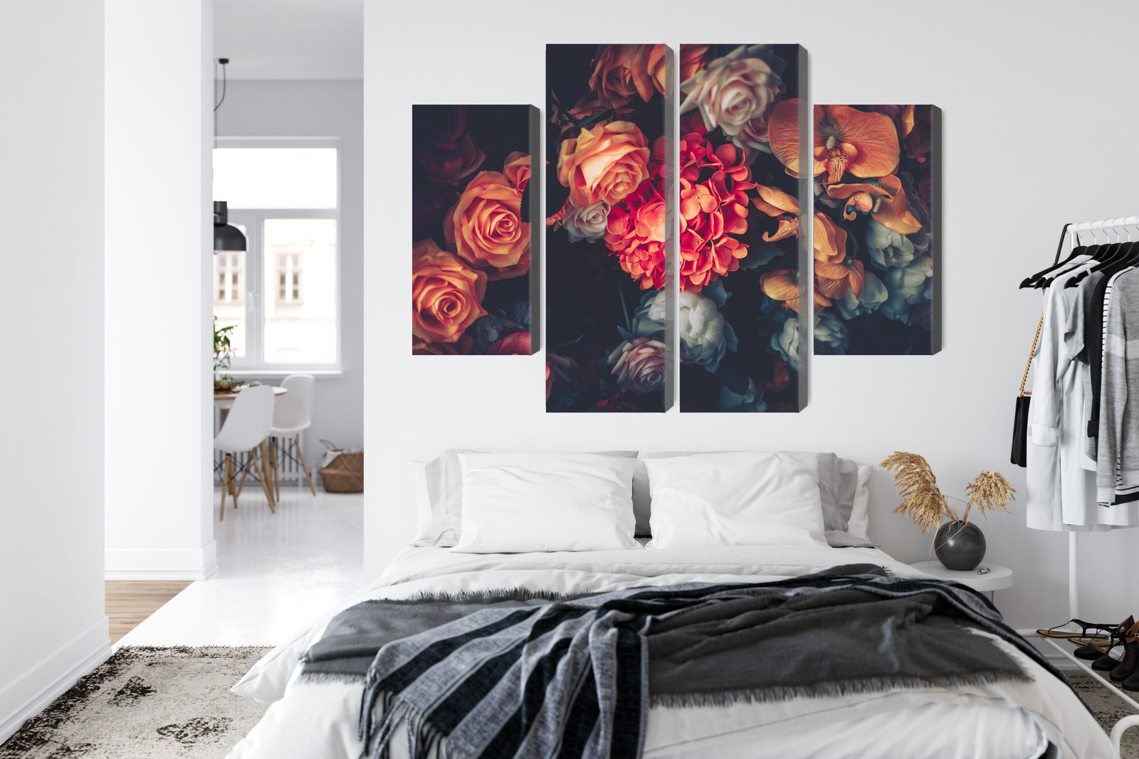 Obraz Wieloczęściowy Kwiaty Vintage – romantyczna kompozycja do wnętrz boho, shabby chic i klasycznych – widok 6
