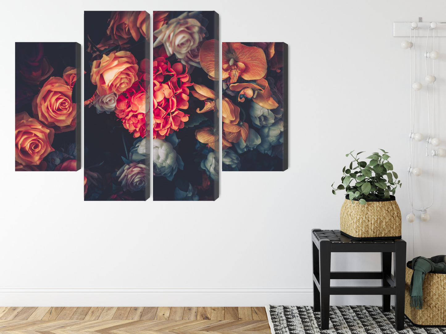 Obraz Wieloczęściowy Kwiaty Vintage – romantyczna kompozycja do wnętrz boho, shabby chic i klasycznych – widok 7