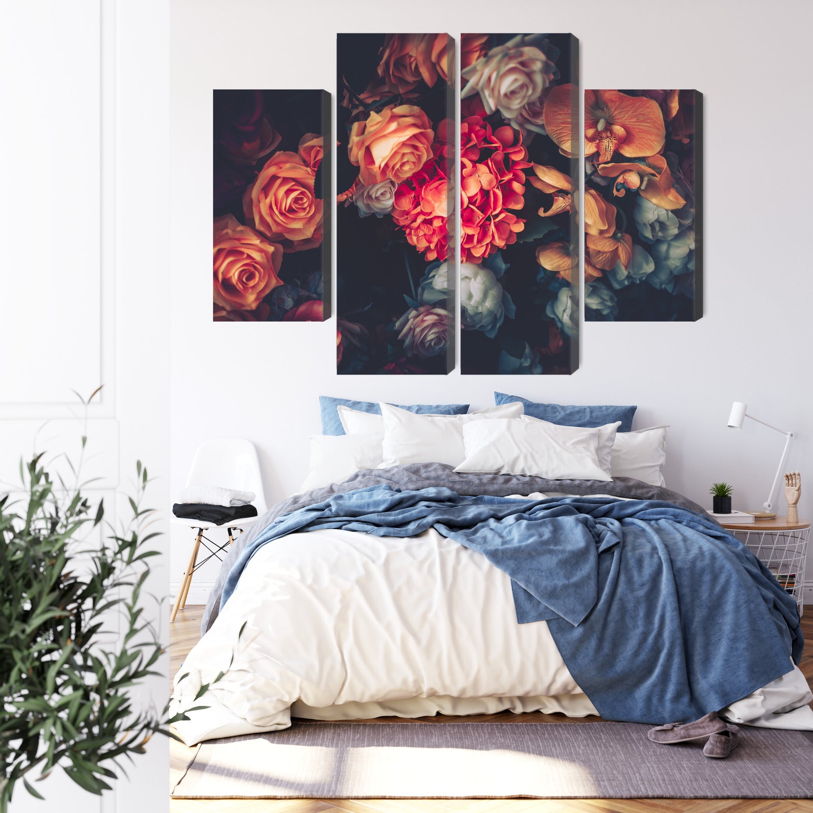 Obraz Wieloczęściowy Kwiaty Vintage – romantyczna kompozycja do wnętrz boho, shabby chic i klasycznych – widok 2