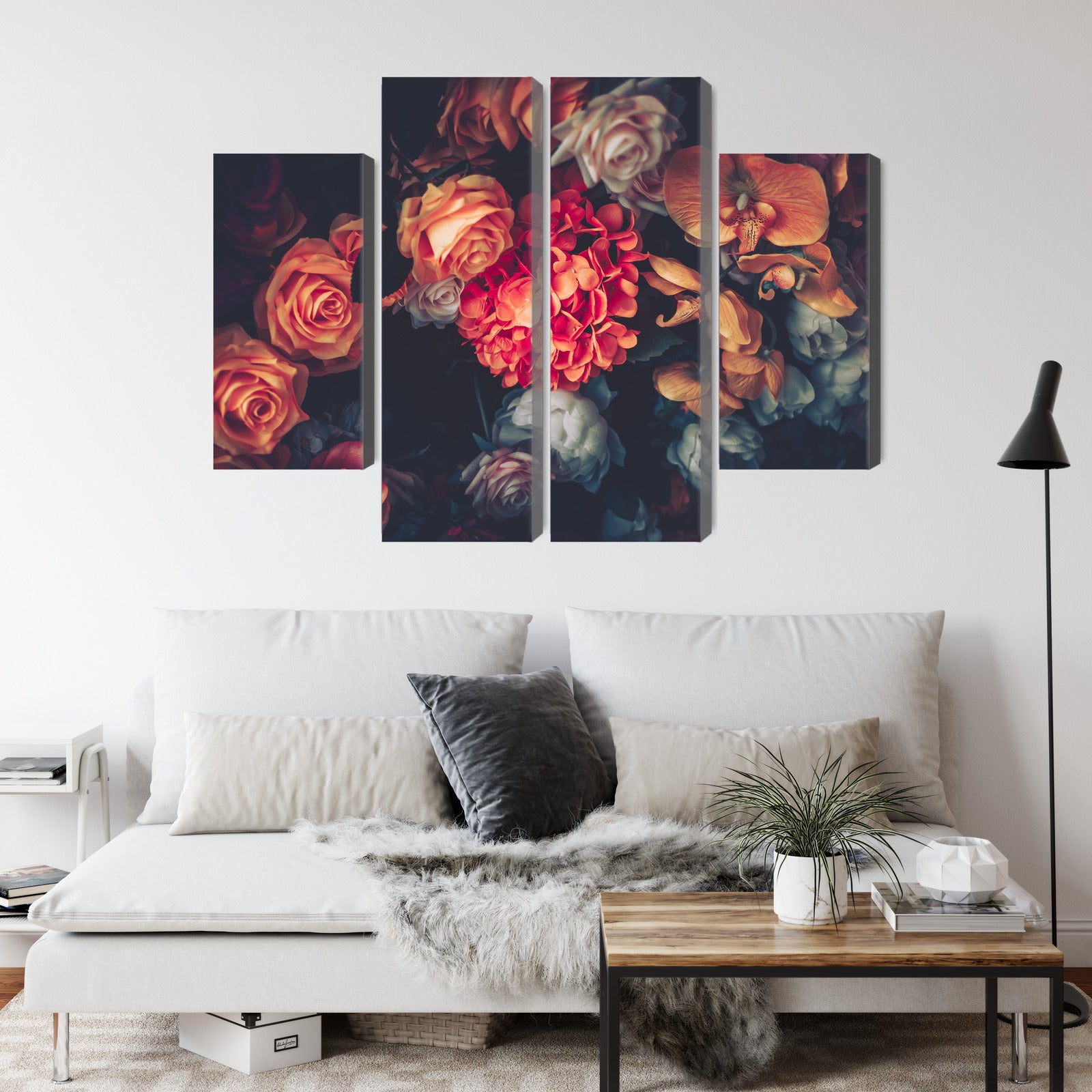 Obraz Wieloczęściowy Kwiaty Vintage – romantyczna kompozycja do wnętrz boho, shabby chic i klasycznych – widok 3