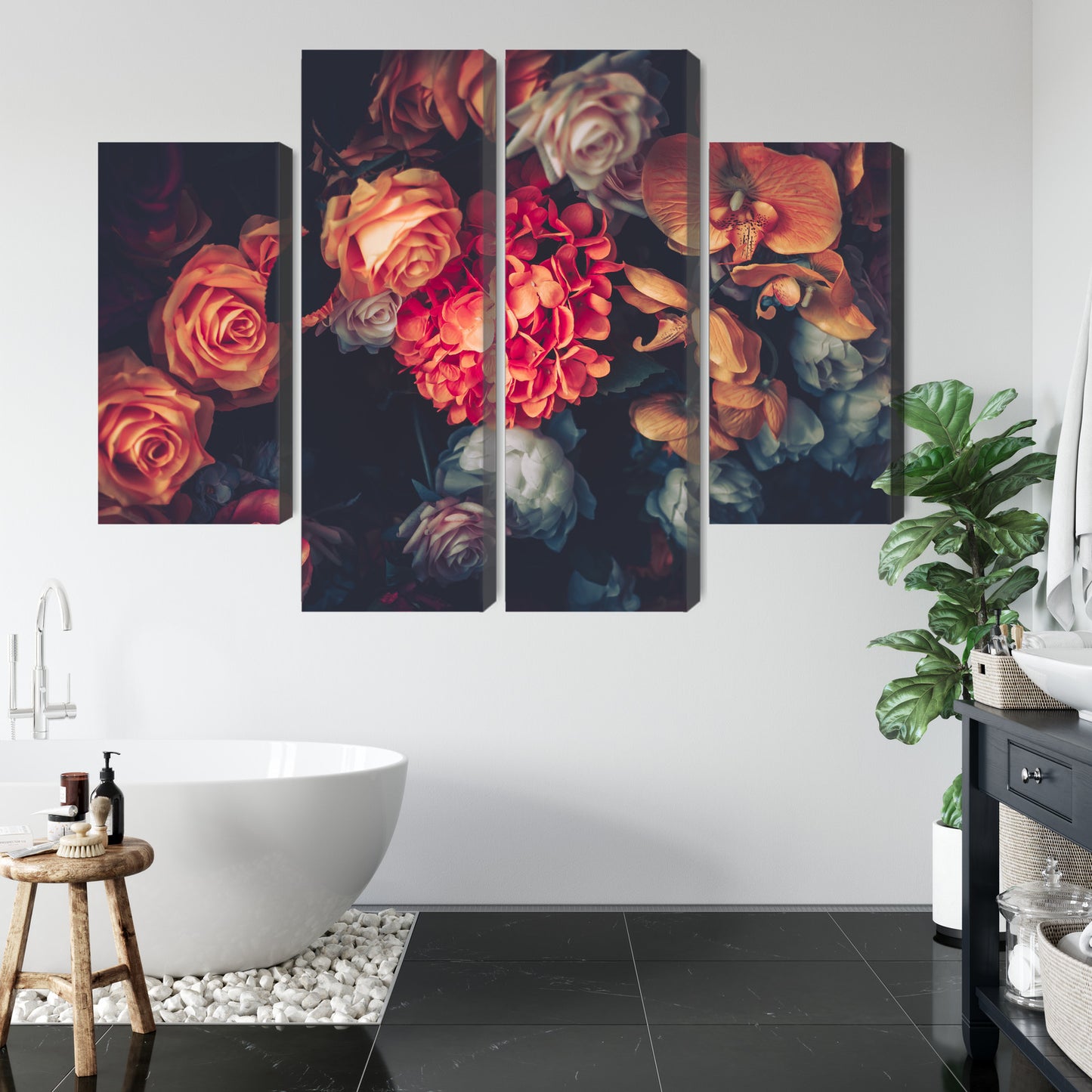 Obraz Wieloczęściowy Kwiaty Vintage – romantyczna kompozycja do wnętrz boho, shabby chic i klasycznych – widok 4
