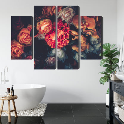 Obraz Wieloczęściowy Kwiaty Vintage – romantyczna kompozycja do wnętrz boho, shabby chic i klasycznych – widok 4