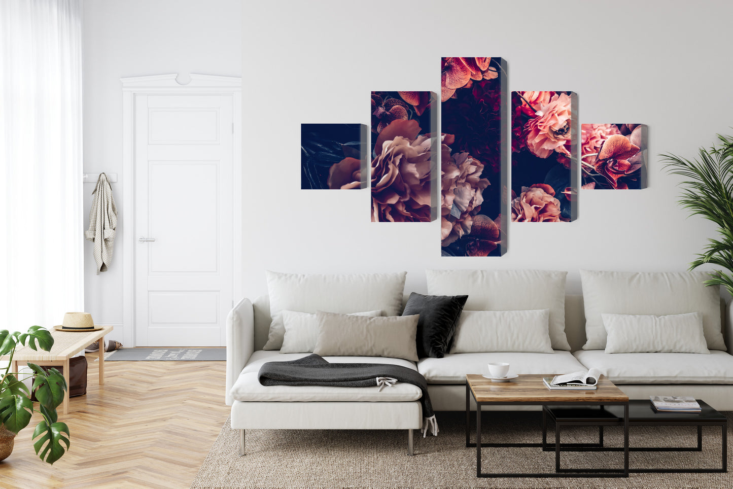 Obraz Wieloczęściowy Kwiaty Retro 3D – artystyczna kompozycja do wnętrz boho, vintage i eklektycznych – widok 5