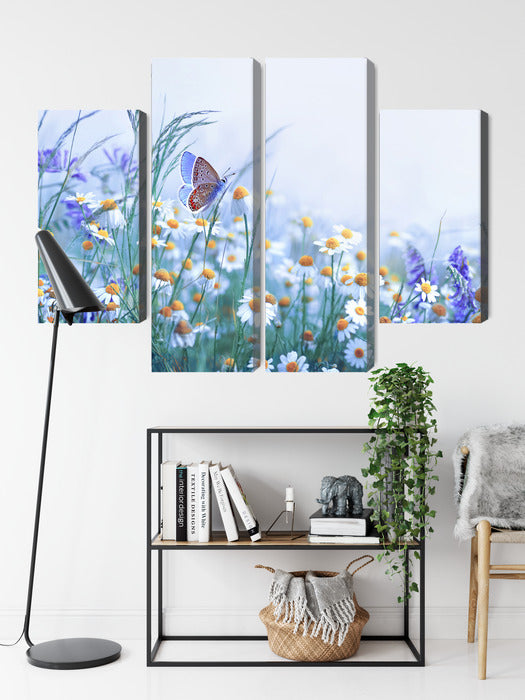 Obraz Wieloczęściowy Motyl i Polne Kwiaty – sielska kompozycja do wnętrz skandynawskich, boho i botanicznych – widok 8