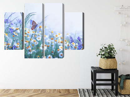 Obraz Wieloczęściowy Motyl i Polne Kwiaty – sielska kompozycja do wnętrz skandynawskich, boho i botanicznych – widok 7