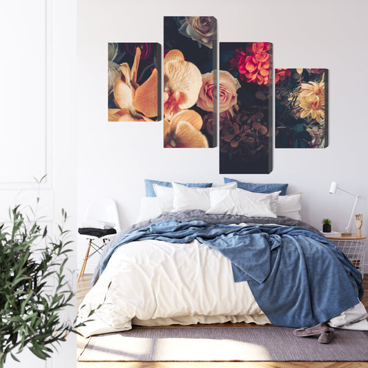 Obraz Wieloczęściowy Wielokolorowe Kwiaty Vintage – romantyczny akcent do wnętrz klasycznych, boho i shabby chic – widok 2