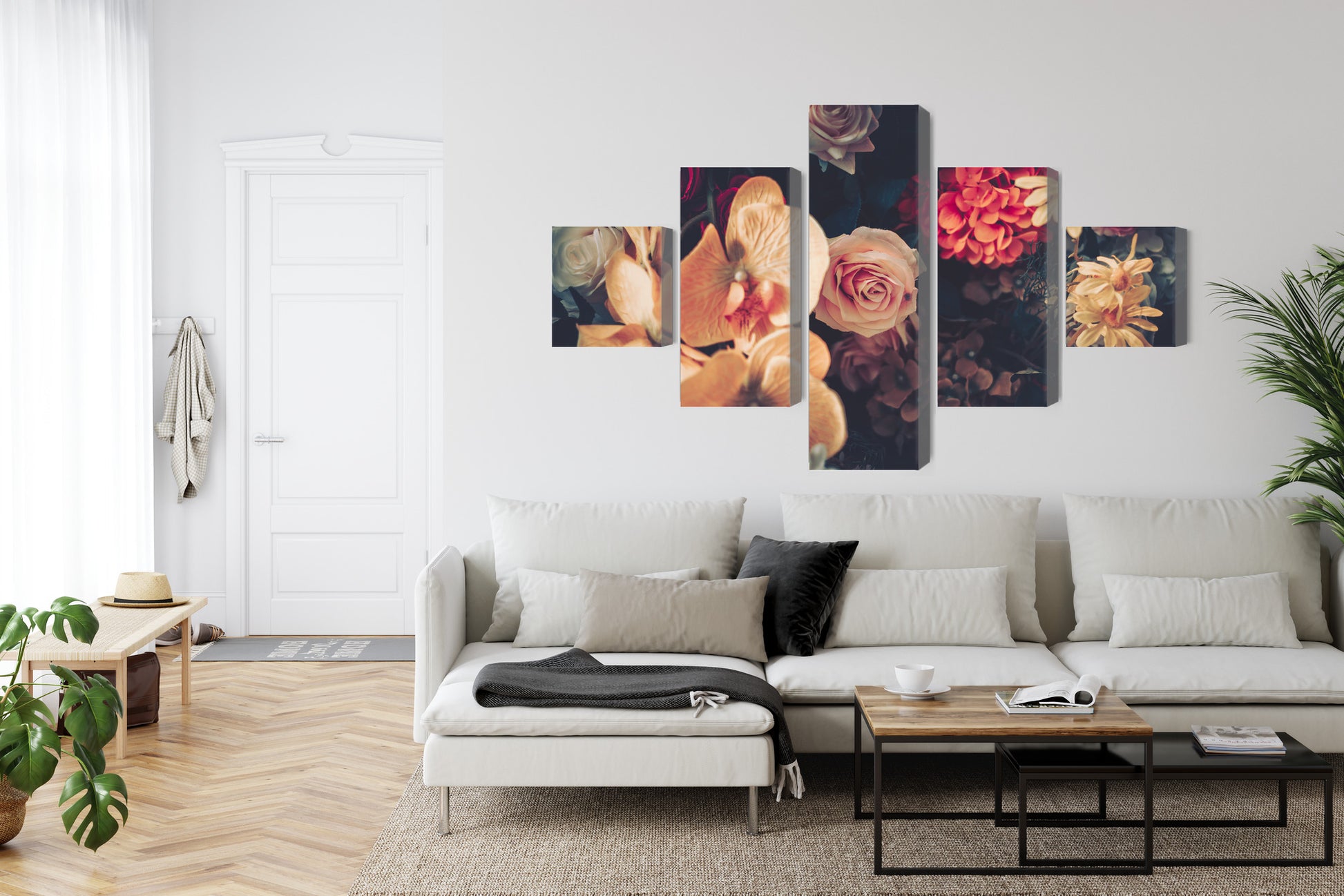 Obraz Wieloczęściowy Kwiaty Vintage – Romantyczny bukiet do wnętrz Shabby Chic, Prowansalskich – widok 5