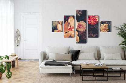 Obraz Wieloczęściowy Kwiaty Vintage – Romantyczny bukiet do wnętrz Shabby Chic, Prowansalskich – widok 5
