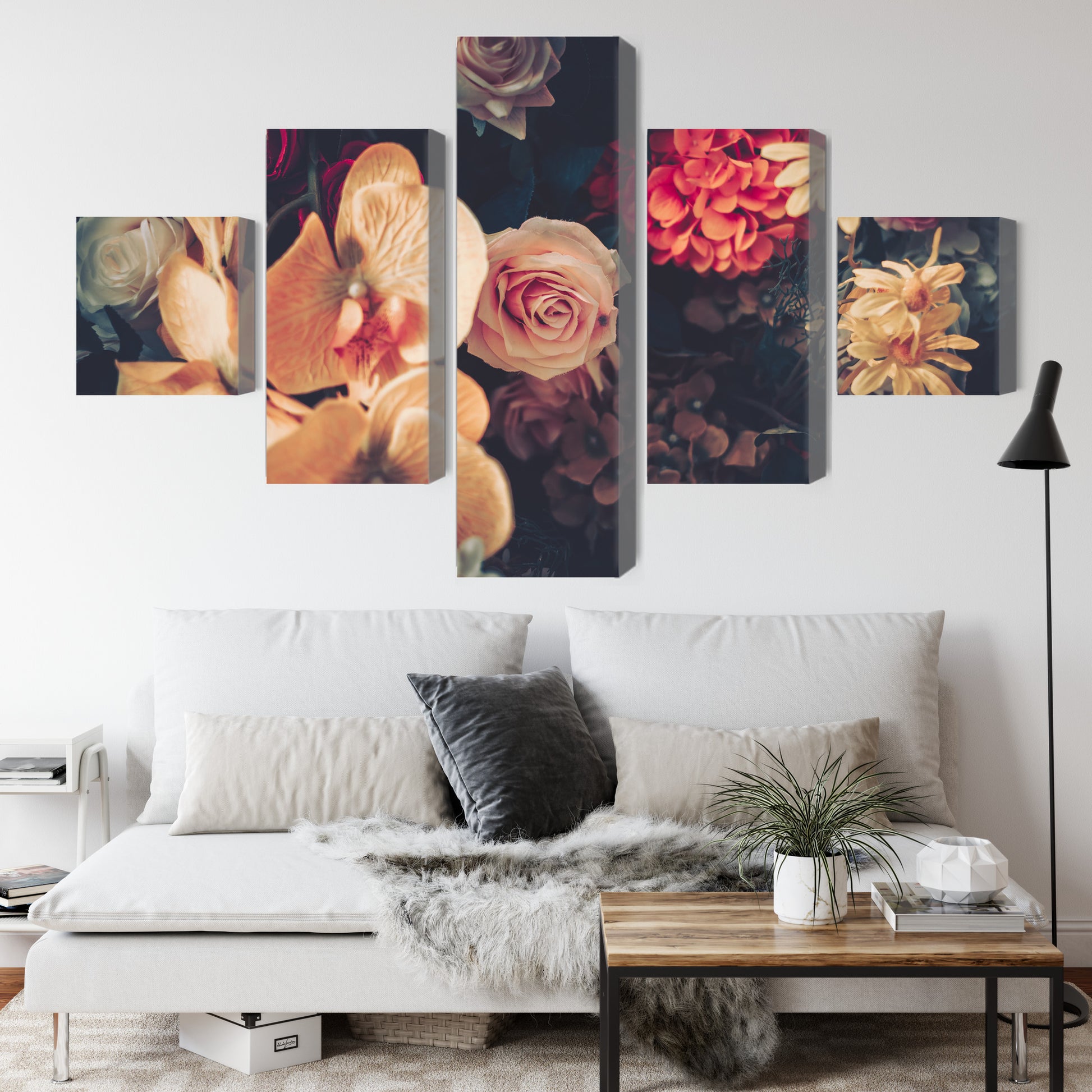 Obraz Wieloczęściowy Kwiaty Vintage – Romantyczny bukiet do wnętrz Shabby Chic, Prowansalskich – widok 3
