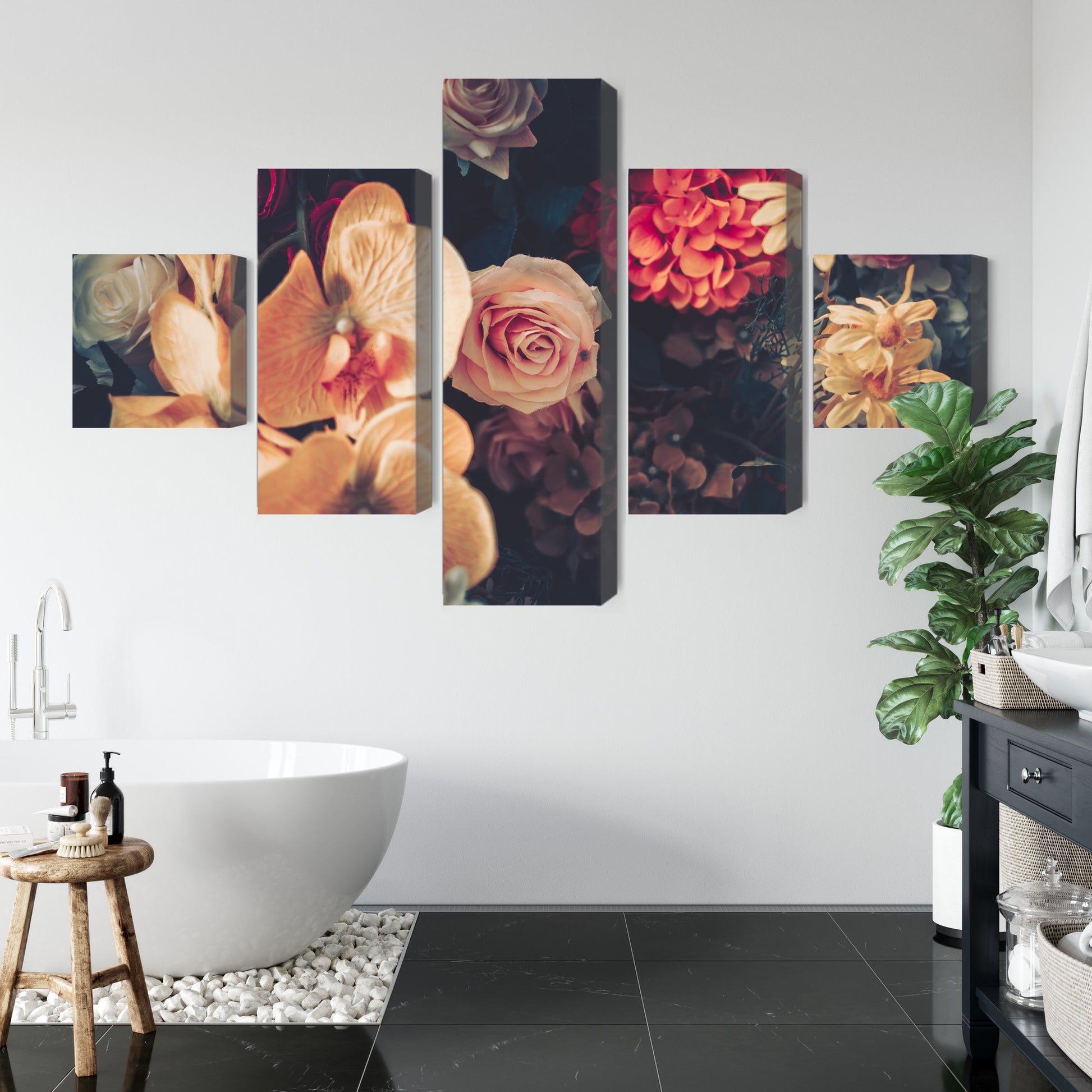 Obraz Wieloczęściowy Kwiaty Vintage – Romantyczny bukiet do wnętrz Shabby Chic, Prowansalskich – widok 4