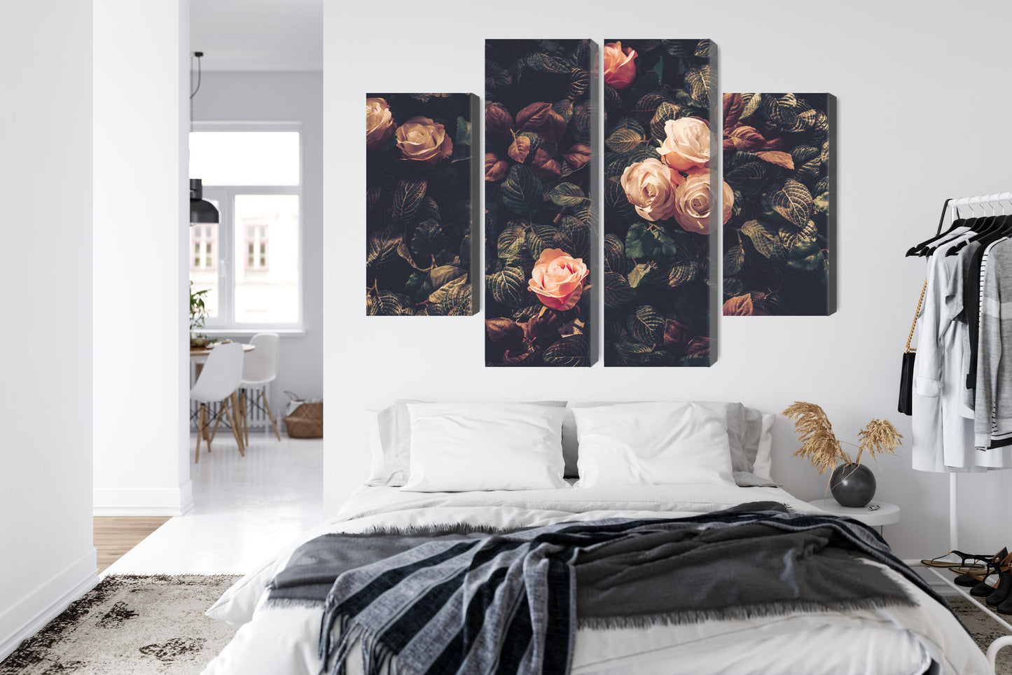 Obraz Wieloczęściowy Pastelowe Róże – romantyczny akcent do wnętrz Shabby Chic, Prowansalskich i Klasycznych – widok 6