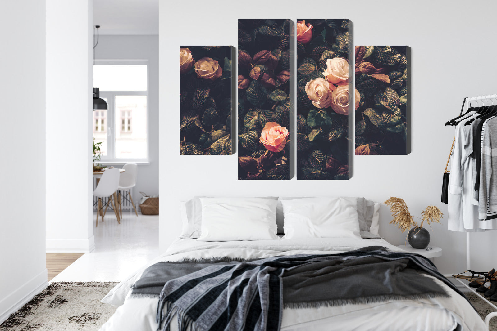Obraz Wieloczęściowy Pastelowe Róże – romantyczny akcent do wnętrz Shabby Chic, Prowansalskich i Klasycznych – widok 6