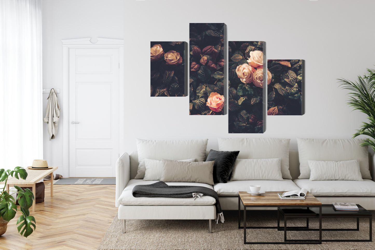 Obraz Wieloczęściowy Pastelowe Róże Vintage – subtelna kompozycja kwiatowa do wnętrz Shabby Chic i prowansalskich – widok 5